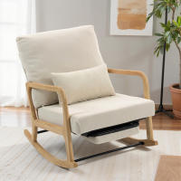 HOMCOM Silla Mecedora con Reposapiés, Respaldo Ajustable, Mecedora de Pana Nórdica, Asiento Amplio, Patas de Madera, Reposabrazos, Cojín Lumbar, Carga 120 kg, para Dormitorio, Salón, Crema - details 1