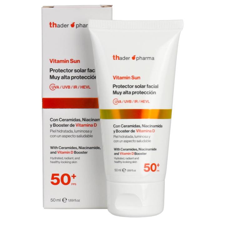 Thader Pharma Vitamin Sun Protector solar facial FPS 50+ con Ceramidas, Niacinamida y Booster de Vitamina D, 50 ml — oferta en Miravia