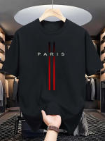 Camiseta De Algodón Puro 100% Para Hombre Estilo Casual Verano Cómoda Cuello Redondo Impreso Con Letras De París Manga Corta Top Transpirable - details 1