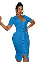 Vestido De Crochet Para Mujer De Corte Bodycon Con Manga Regular Y Cuello En V Vestido Fino Y Ajustado De Pierna Para Calle Moda Hipster - details 28