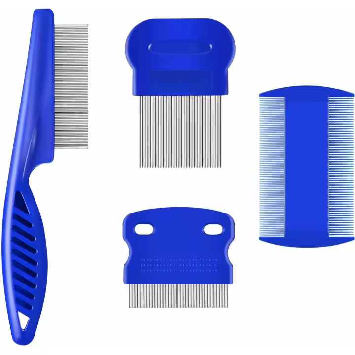 Peine para pulgas y piojos, paquete de 4, peines de acero inoxidable para el cuidado de perros y gatos con dientes redondeados - 1