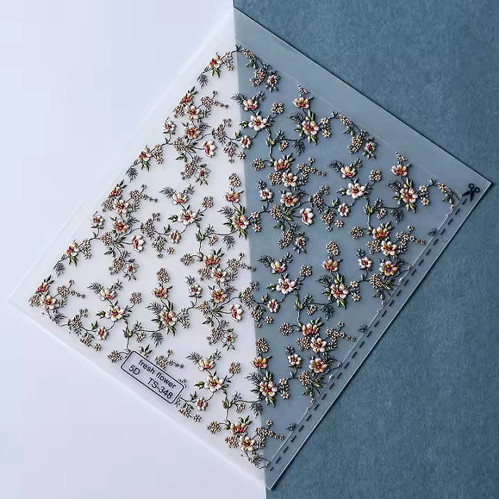 Pegatina De Uñas 3D Emboss Sunflower Retro 5D Adhesiva Para Primavera Decoración De Uñas Para Niñas Artículos De Belleza Para Uñas - 1