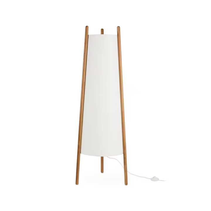 LEDS·C4 Woody - Lámpara de Pie E27 Madera Clara Natural y Textil Blanco - 1