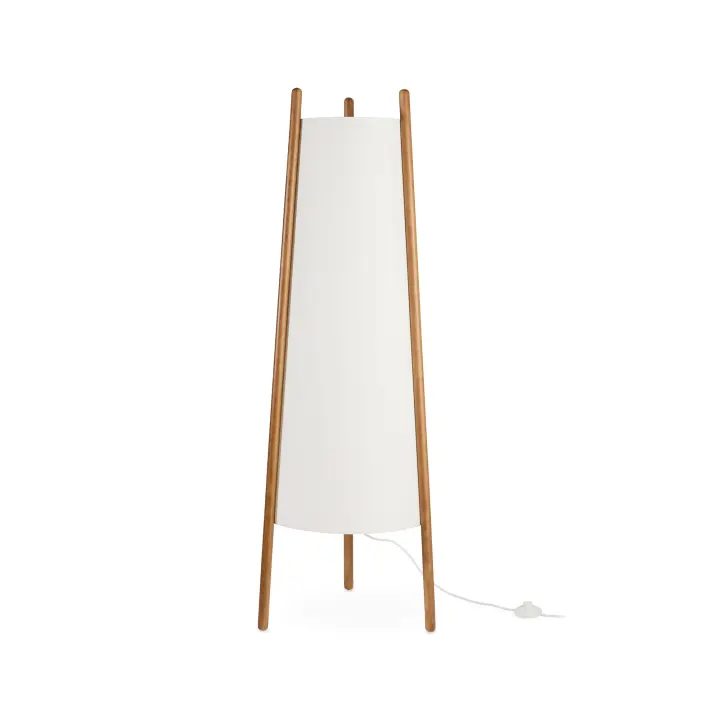 LEDS·C4 Woody - Lámpara de Pie E27 Madera Clara Natural y Textil Blanco - 1