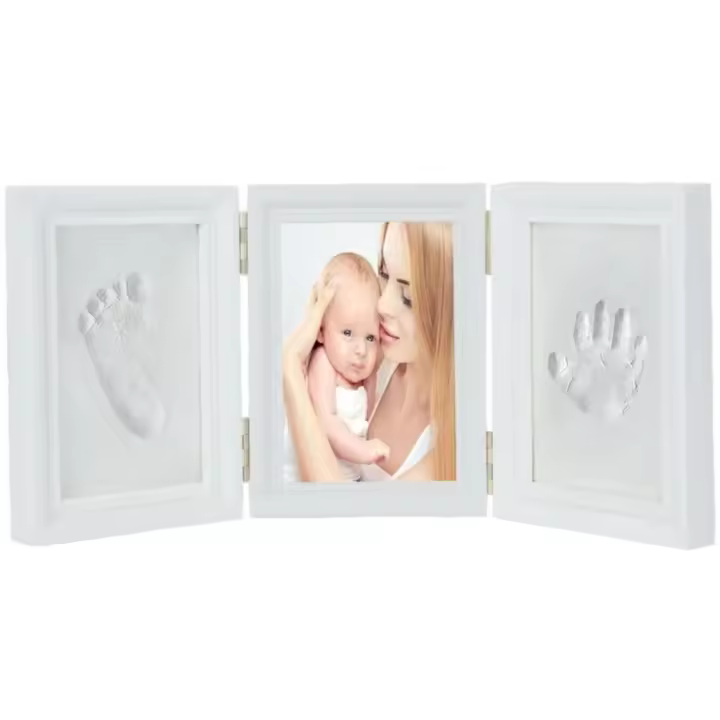 Marco de fotos - Mano y pie de Bebe de Yeso-Huella de mano de Bebe y huella de Bebe Juego de bricolaje Impresión Del Marco De Rego (Blanco) - 1