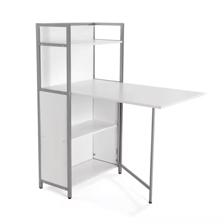 Versa Blumenau Mesa de comedor con Estantería para Cocina, Terraza, Jardín o Comedor, Encimera plegable, Medidas (Al x L x An) 120 x 30 x 62 cm, Madera, PVC y Metal, Color Blanco - 1