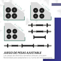 SPORTNOW Kit de Mancuernas 20kg 2 en 1 Juego de Pesas con Barra de Pesas Mango Antideslizante Mancuernas Ajustables para Entrenamiento de Fuerza en Hogar Gimnasio Oficina Negro y Verde - details 4