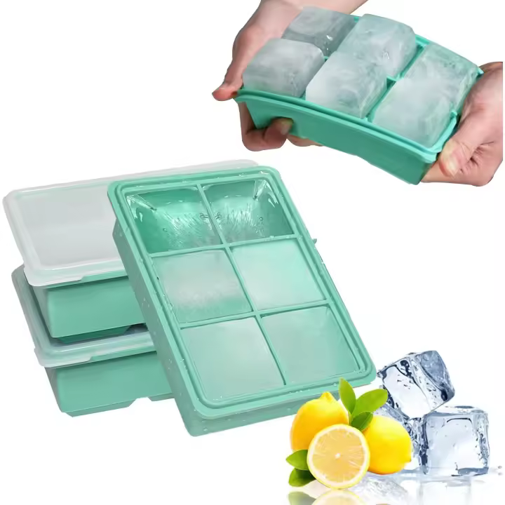 3 Piezas Bandejas de Cubitos de Hielo, XXL Bandeja De Hielo De Silicona con Tapa, Cubitos de Hielo Grandes 4,8 * 4,8 cm, para Alimentos Bebés, Whisky, Certificación LFGB, sin BPA - 1