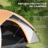 Outsunny Tienda de Campaña para 2 Personas Tienda de Camping Plegable Ligera Impermeable 3000 mm con Puerta Ventana Gancho y Bolsa de Transporte 210x150x110 cm Gris y Naranja - details 3