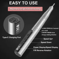 Taladro De Uñas Recargable Con Velocidad Ajustable 35000rpm Engranaje Inalámbrico De Aleación De Aluminio Para Arte De Uñas - details 6