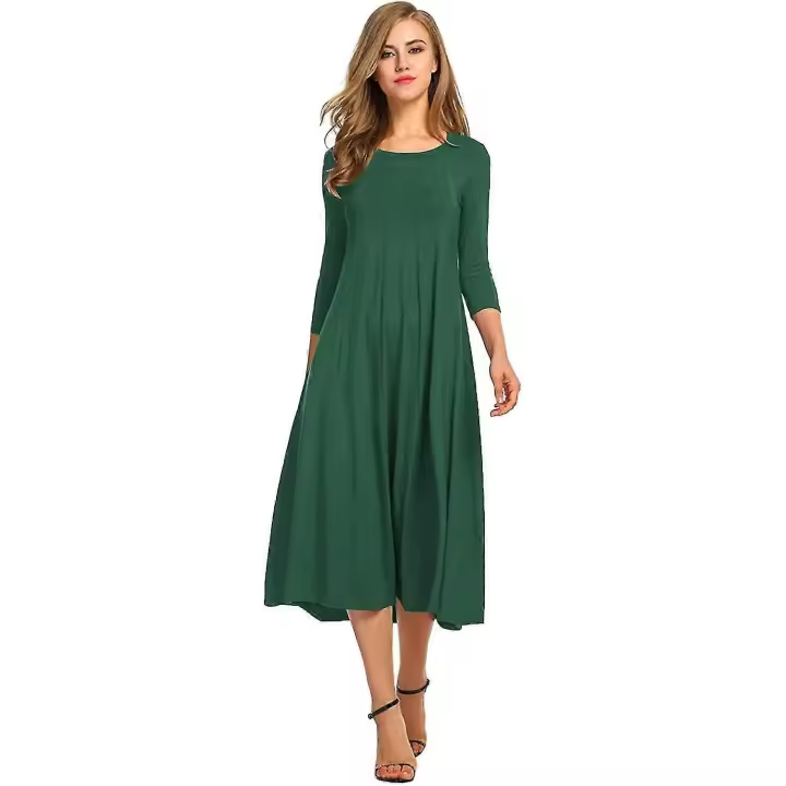 Mujeres 3/4 manga una línea y flare MIDI vestido largo - 1