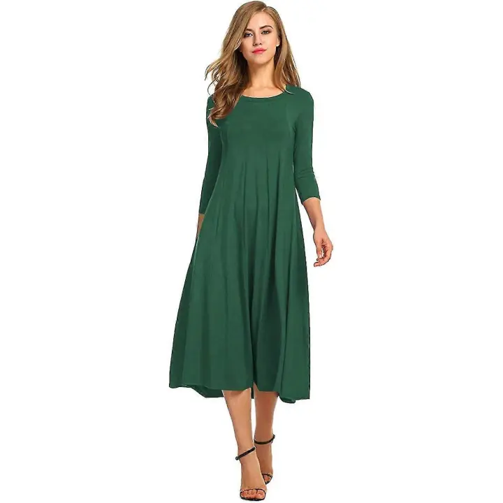 Mujeres 3/4 manga una línea y flare MIDI vestido largo - 1