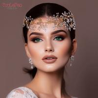 YouLaPan Diadema De Boda Para Mujer Aleación De Hojas Doradas Accesorios De Cabello De Novia Adorno De Fiesta Hecho a Mano Tiara De Plata Decoración De 40*7.5CM - details 0