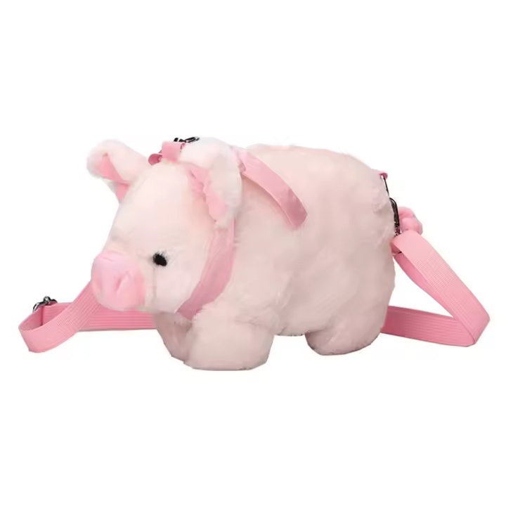 Bolso De Hombro Para Mujer Kawaii Rosa Con Cerdo De Peluche Suave Tote Con Cremallera Y Lazo Lindo Bolsa De Mano Para Estudiantes Y Niños - 1