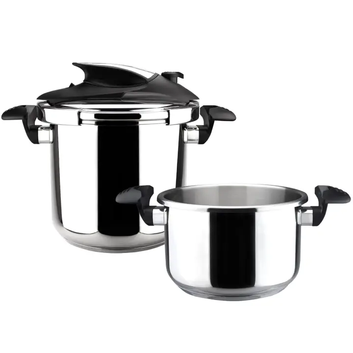 Magefesa Nova - Set de Ollas Express Rápida 4 + 6L, Acero Inoxidable 18/10, Fondo Termo-Difusor Sándwich, 2 Modos de Cocción, Mango Ergonómico - 1