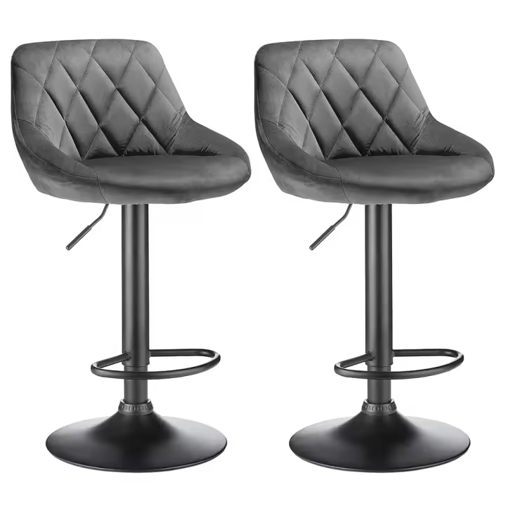 Taburete de bar de 2 plazas con asiento de terciopelo tapizado, regulable en altura con patas de metal - 1