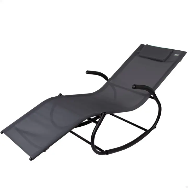 Tumbona mecedora de jardín antracita con cojín Aktive, Tumbona de jardín, Hamaca jardín, Tumbona mecedora exterior jardín con cojín  Medidas 60x172x75cm  Capacidad 1 persona, resistente con protección UV50  Hamaca jardín tumbona  Muebles jardín - 1
