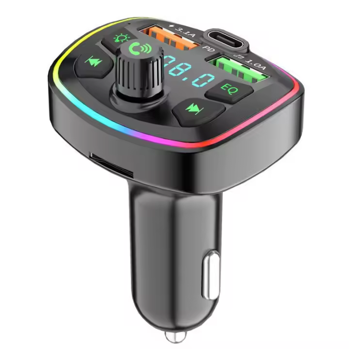 Transmisor FM Bluetooth 5.3, Adaptador inalámbrico Manos Libres para Coche, P4-QC3.0 Carga Rápida Reproductor MP3 Bluetooth inalámbrico, 2 USB+1 Tipo C, Llamadas Manos Libres, Soporte USB y Tarjeta TF - 1
