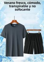 Camiseta Corta De Seda Hielo Para Hombre Alta Calidad Transpirable Conjunto De Deporte Al Aire Libre Cómodo Y Fresco Con Shorts De 5 Puntos - details 2