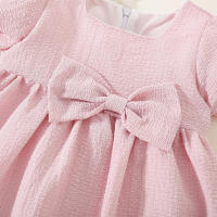 Vestido De Verano Para Bebé Niña En Color Sólido Con Cuello Redondo Y Lazo Para Uso Diario De Longitud De Rodilla - details 22