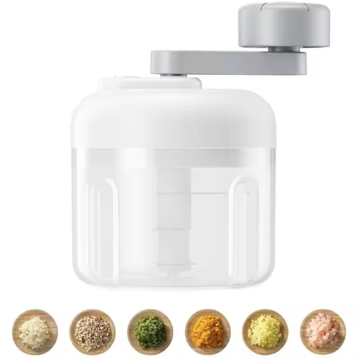 Picadora de ajo manual de 100/250 ml, picadora de verduras con tres velocidades, mini picadora de carne y ajo manual (blanca) - 1