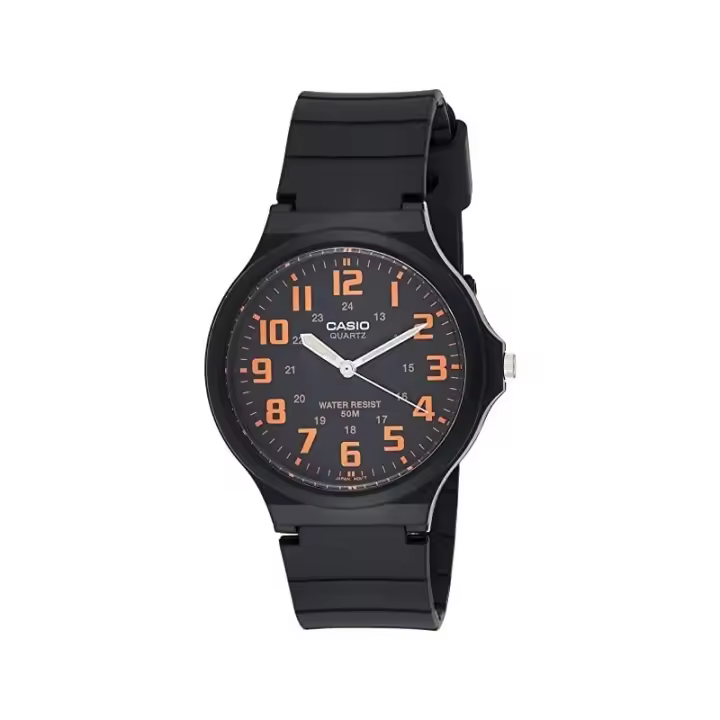 Reloj Casio caballero MW-240-4BVDF esfera negra número naranjas MW2404BV - 1
