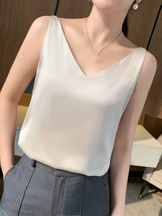 Camisola De Seda Suave Y Suave Para Mujer Primavera Verano Interior Delgado Top Y2K Sin Adornos De Estilo Callejero Regular - 1
