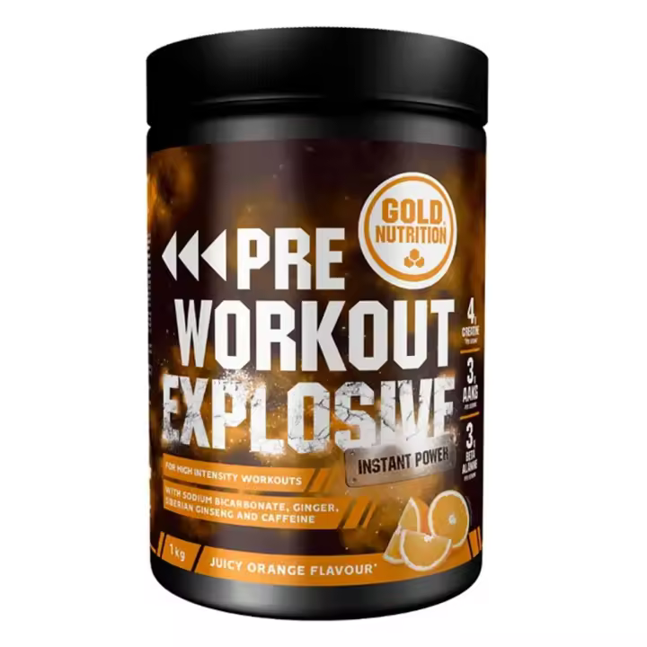 Gold Nutrition - Pre Workout Explosive 1 kg - Pre-entrenamiento con estimulantes -  Sabor: Naranja - 1