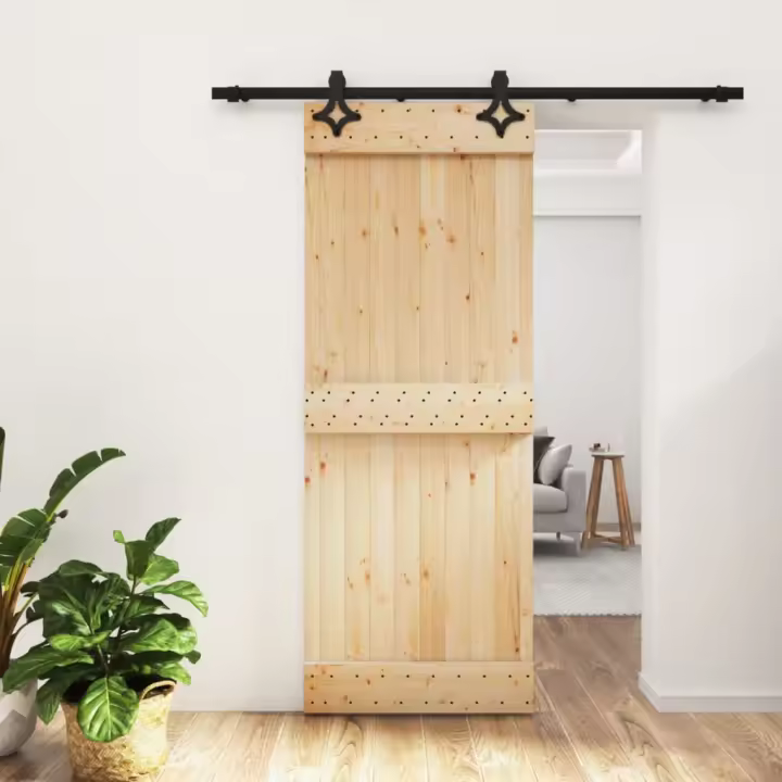 vidaXL Puerta corredera con herrajes madera maciza de pino 80x210 cm - 1