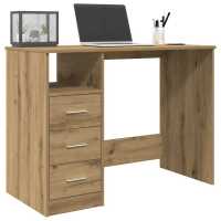 vidaXL Escritorio cajones madera contrachapada 102x50x76 cm en color Negro/Roble ahumado/Roble artisan y más | estructura resistente ideal para salón dormitorio o estudio - details 2