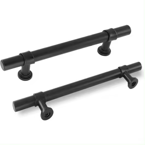 Juego de 5 tiradores para puertas interiores de color negro para muebles de cocina -Tirador para muebles, tirador vintage, tirador para cajón, tirador negro para armario, tirador de acero inoxidable, distancia entre centros de 128 mm - 1