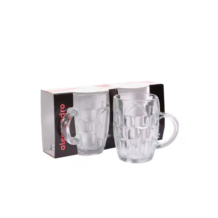 GIOCOKIDS, Vasos de Cristal, Pack 2, Tanque de Cerveza 550 ml  Jarras de Vidrio Resistentes con Asa para Cerveza, Cócteles, Refrescos  Cristalería Clásica para Bar y Hogar - 1