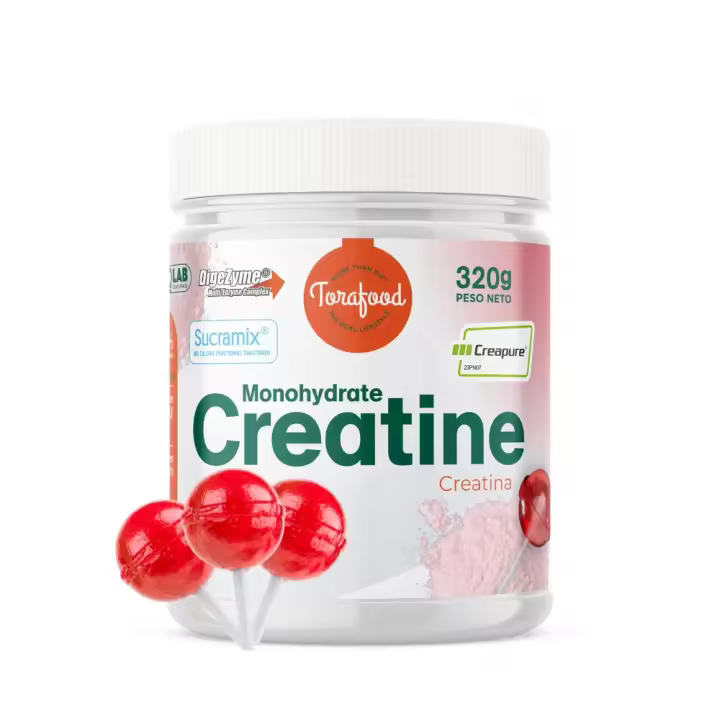 Creatina Creapure Monohidrato en Polvo | 320G | Sabor Lollipop | Aumento de Masa Muscular y Resistencia | Gran Solubilidad | 100% Vegana | TORAFOOD - 1