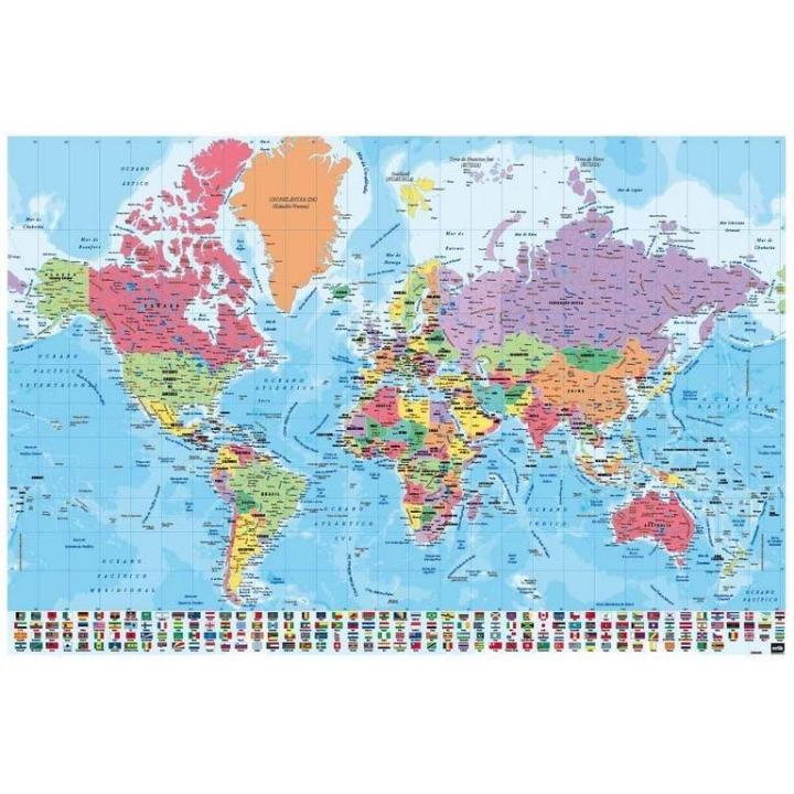 Lydsto Poster Mapa Mundo Físico Político - Alta Calidad - 61 X 91 5 Cm
