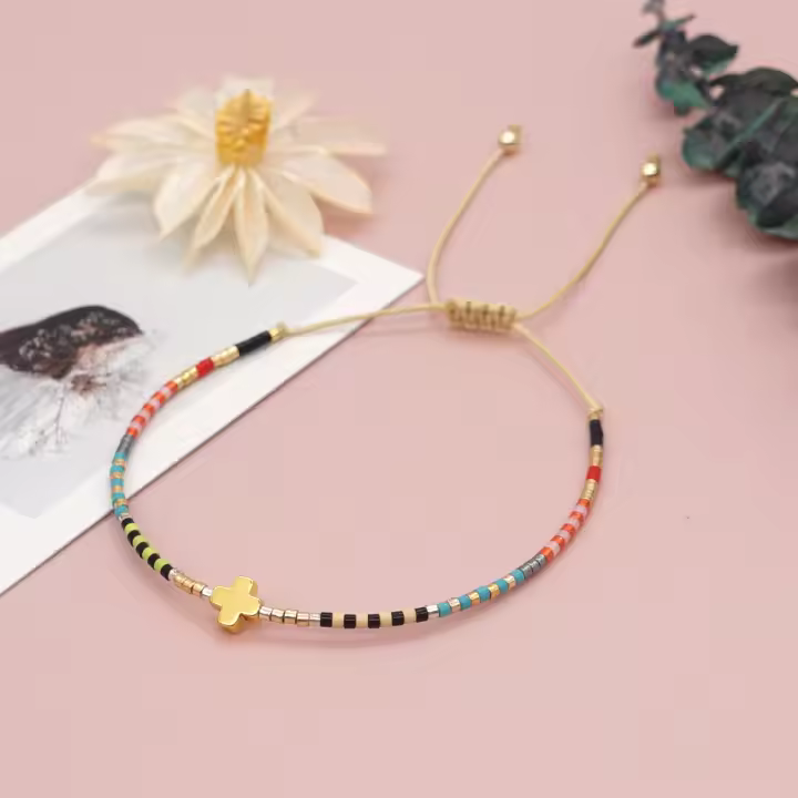 Pulsera Cruz Go2Boho Para Mujer Simple Y Colorida Con Cuentas Miyuki Delica Ajustable Cristalino Joyería Cristiana - 1