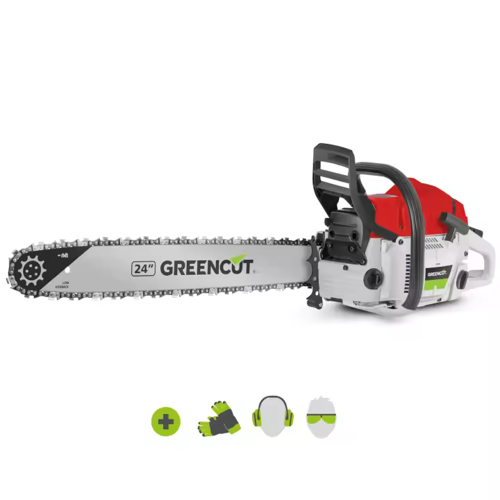 GREENCUT GS750X - Motosierra de gasolina con motor de 2 tiempos 75cc y 4,8cv con espada de 24'', arranque Easy-Start, sistema anti-vibración, tecnología TRU-SHARP - 1