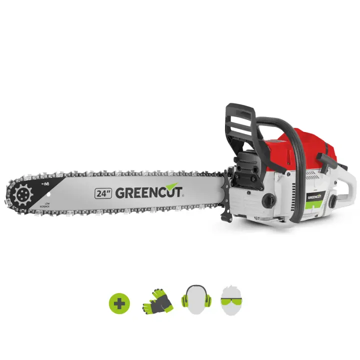 GREENCUT GS750X - Motosierra de gasolina con motor de 2 tiempos 75cc y 4,8cv con espada de 24'', arranque Easy-Start, sistema anti-vibración, tecnología TRU-SHARP - 1