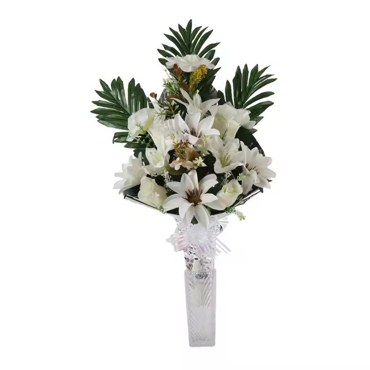Poenia Arte Floral - Centro De Flores Artificiales En Vaso De Plástico Para Cementerio 55~60cm - REF 5101080 - 1