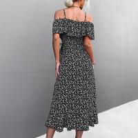 Vestido Maxi Bohemio Vintage Para Mujer Estilo Playa Con Estampado Floral Irregular De Hombro Solo Y Tirantes Medio Calf - details 6