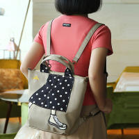 Mochila De Hombro Casual De Nylon Impermeable Con Aplicaciones De Bordado De Dibujos Animados Bolsa De Mano Con Correa Ajustable Y Desmontable Para Mujeres Estilo De Moda - details 0