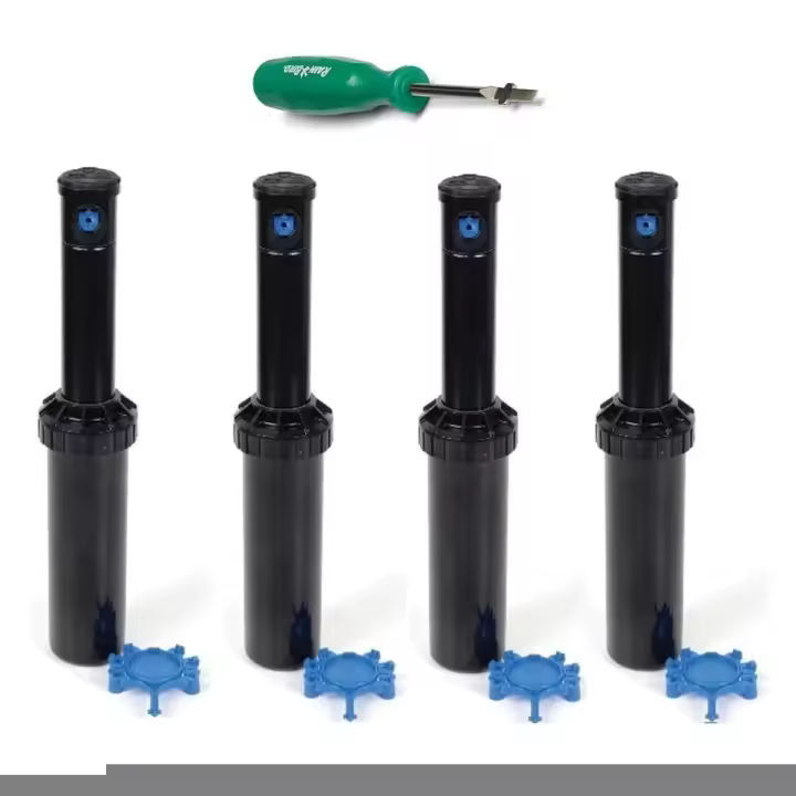 Aspersor rain bird 3504-pc. (Pack de 4 unidades)+llave Aspersor Rain Bird de alcance 4,6 a 10,7 metros. Incluye toberas para ajustar radio de alcance. Presión de trabajo 1,7 a 3,8 bar. Rosca 1/2". Ángulo de riego ajustable. - 1