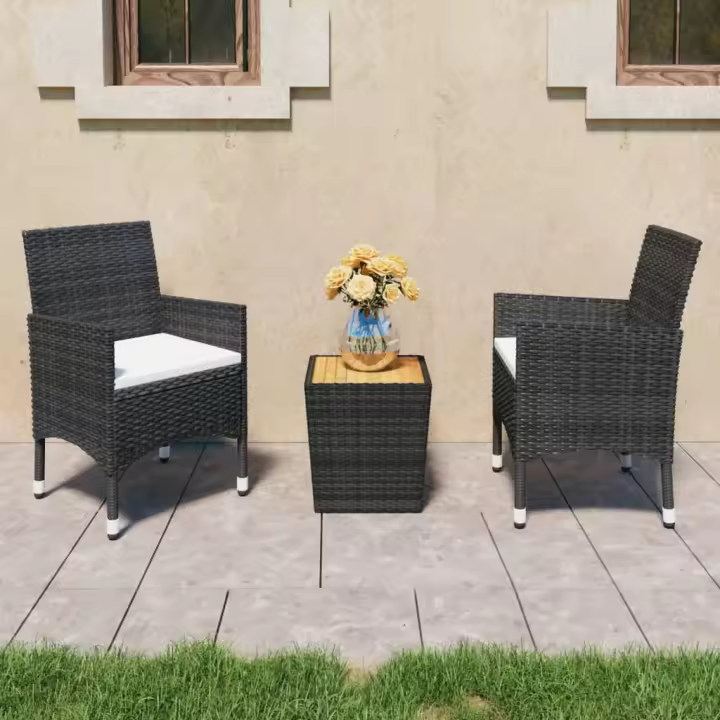 Conjunto de jardín VidaXL 2 sillones+1 mesita ratán y madera maciza de acacia - 1