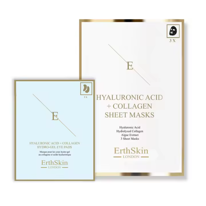 Mascarilla de ácido hialurónico y colágeno (3 láminas) + parches de hidrogel para ojos con ácido hialurónico y colágeno (5 x 2) - 1