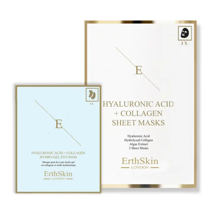 Mascarilla de ácido hialurónico y colágeno (3 láminas) + parches de hidrogel para ojos con ácido hialurónico y colágeno (5 x 2) - 1
