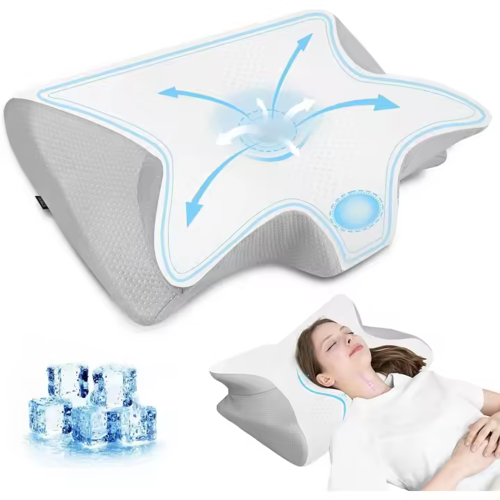 Almohada Cervical, 2 en 1 Almohada Ergonómico Espuma de Memoria Almohada Ortopedica con Funda Refrescante para Soporte de Cabeza/Cuello/Hombro, Relajación y Alivio del Estrés - 1