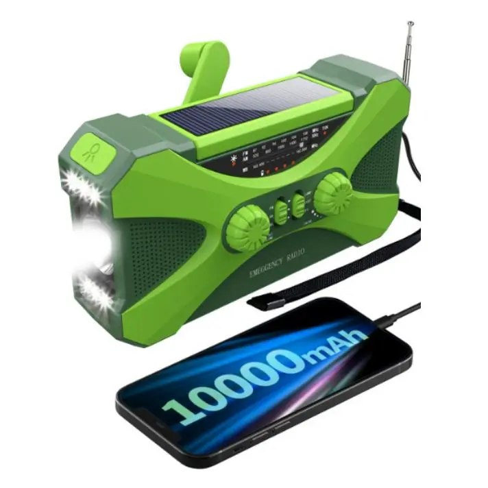 Radio de emergencia de 10 000 mA, generador de manivela multitifción, linterna solar, Radio meteorológica AM/FM portátil (apta para Cortes de Energía de emergencia, use en Exterior) - 1