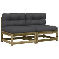 vidaXL Sofás jardín sin reposabrazos con cojines 2 uds madera de pino Marrón y gris, Natural y negro, Pino blanco Conjunto Terraza Muebles Jardín Exterior Juego de Muebles de jardín Mueble Jardín Exterior Muebles de Salon Exterior - details 1