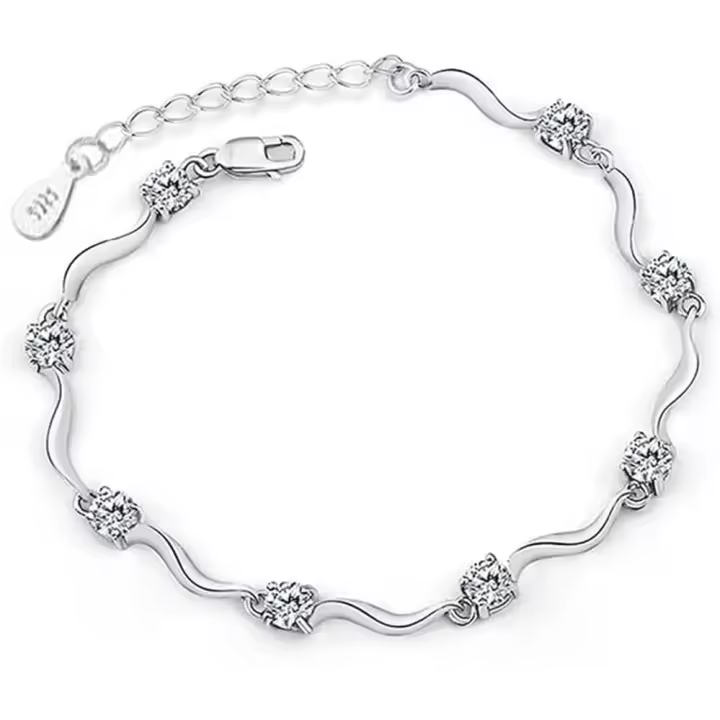 Pulsera de Plata de Ley 925 elaborada con circonitas Blancas brillantes para Mujeres y niños - 1