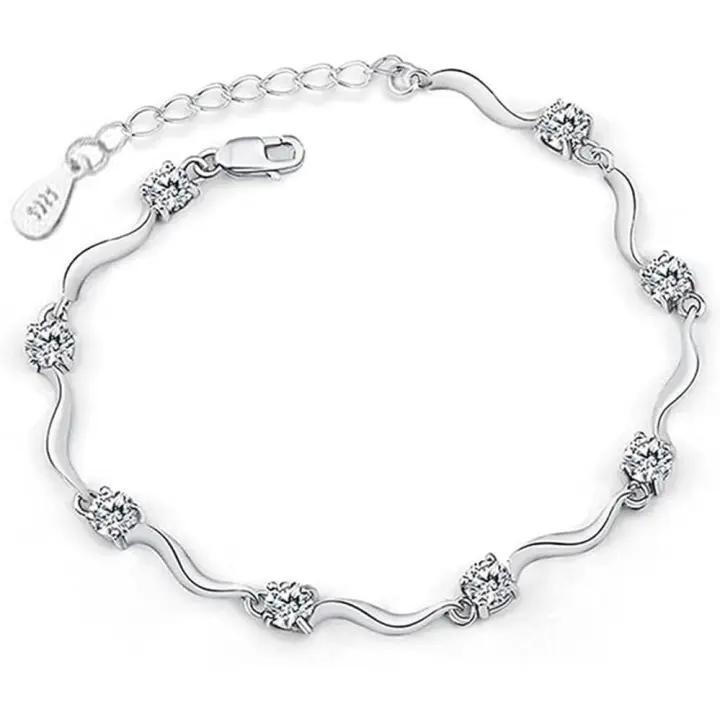 Pulsera de plata de ley 925 elaborada con circonitas blancas brillantes para mujeres y niñas - 1