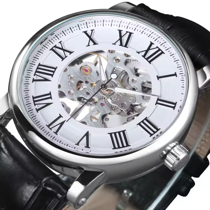 Reloj Mécanico De Lujo Para Hombre WINNER Diseño Minimalista Con Manos Luminosas Cuerda De Correa De Cuero Casual Adecuado Para Negocios - 1